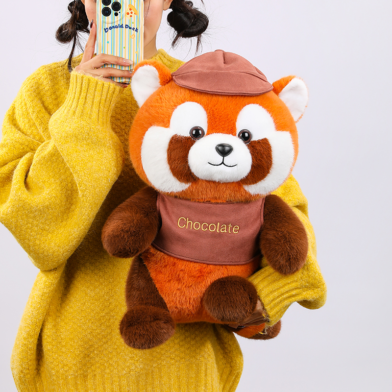 新款坐姿帽子小熊猫美拉德风格毛绒玩具动物园同款布娃娃礼物女孩