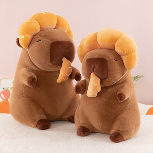 创意烘焙师卡皮扒拉法棍牛角包水豚鼠面包土拨鼠水豚公仔鼹鼠布偶