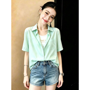 白色吊带+假两件衬衫女2026夏季新款前短后长慵懒风上衣显瘦衬衣