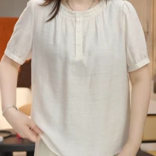 高级感气质减龄小衫 圆领短袖 妈妈装 衬衫 宽松显瘦休闲上衣 女士夏季