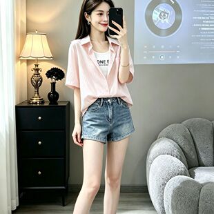 假两件白色吊带+衬衫女夏季新款Polo领前短后长慵懒风显瘦上衣潮