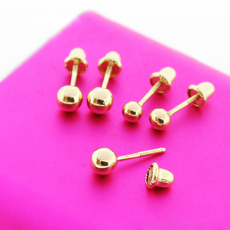 蓝莓家 韩国纯10k14k金耳钉 金豆豆耳环金珠子圆豆耳骨钉拧螺丝女