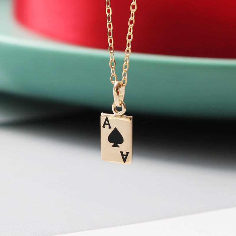 蓝莓甜心韩国纯14k金黄金吊坠 小巧个性扑克牌k纯金锁骨链项链坠