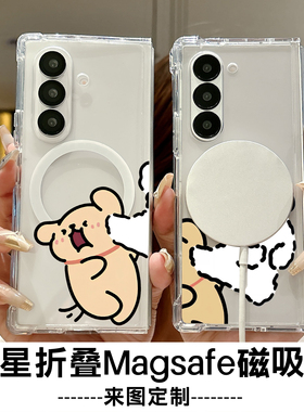 线条小狗Magsafe磁吸折叠手机壳 透明防摔 情侣手机壳 适用三星ZFold3 ZFold4 ZFold5 ZFold6 ZFold7来图定制