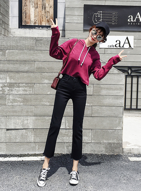 chic直筒牛仔裤女黑色高腰显瘦百搭2025春装新款宽松阔腿cec裤子