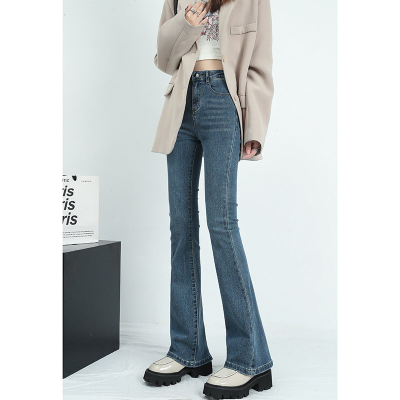 微喇牛仔裤女秋冬加绒2025新款小个子马蹄裤高腰显瘦薄绒喇叭裤潮