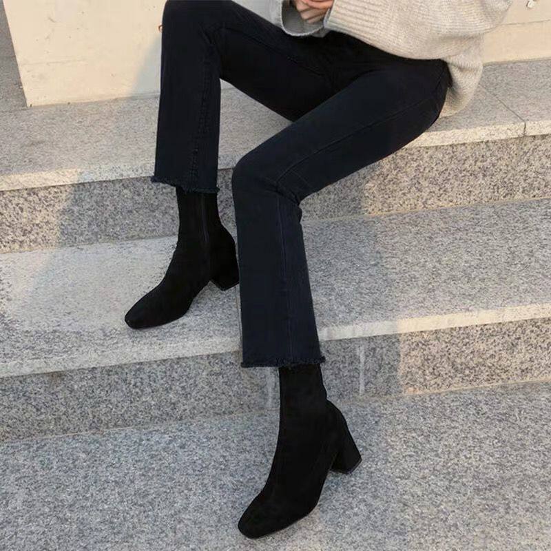 黑色加绒九分喇叭裤2019秋冬新款