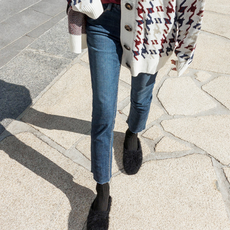 网红高腰显瘦百搭风薄绒牛仔裤