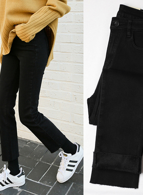 怪味少女裤直筒chic百搭高腰显瘦学生阔腿黑色网红牛仔裤cec裤子
