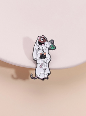 白色实验室老鼠 lab rat 百搭动物可爱胸针金属徽章领针医生勋章