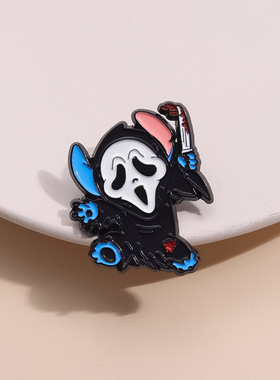 万圣节创意卡通动漫围巾白色老鼠骑马金属徽章服装配饰品领针胸针