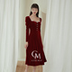 显瘦水钻酒红色丝绒裙新娘敬酒礼服冬 长袖 Cerfmia小鹿弥雅 偏爱