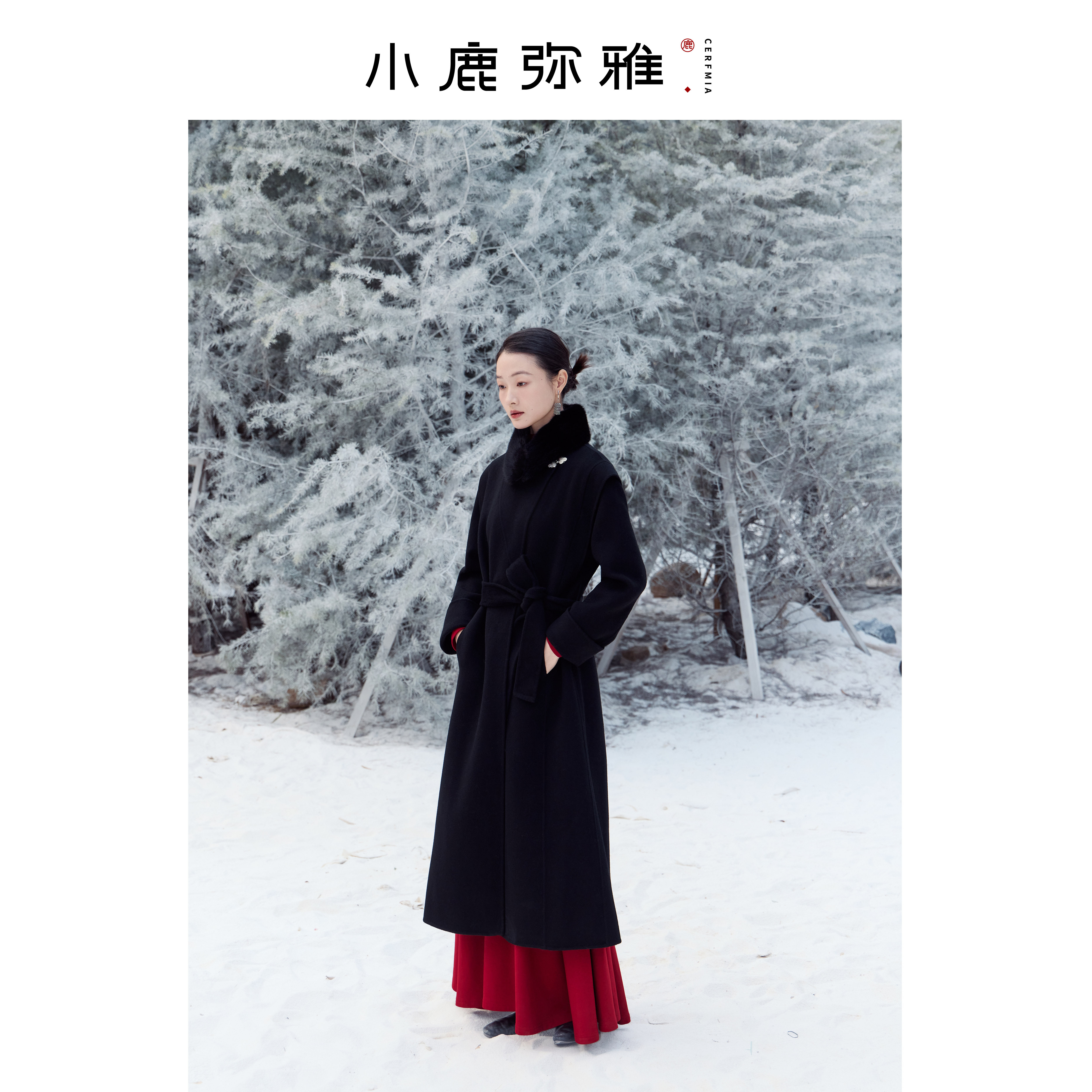 小鹿弥雅原创新中式《定风波》羊毛双面呢长款黑大衣水貂毛领,女装/女士精品,毛呢外套,淘宝优惠券,粉丝福利购,淘宝优惠卷