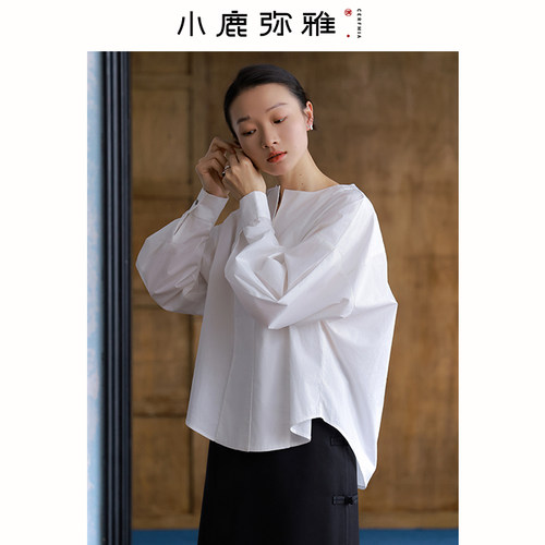 长袖棉衬衫小鹿弥雅廓形简约套头