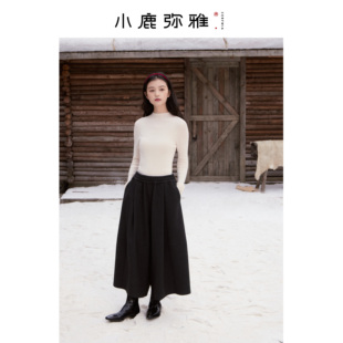 小鹿弥雅《观自在》系列时髦雅痞百搭毛呢九分阔腿裤秋冬