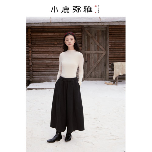 小鹿弥雅《观自在》系列时髦雅痞百搭毛呢九分阔腿裤秋冬