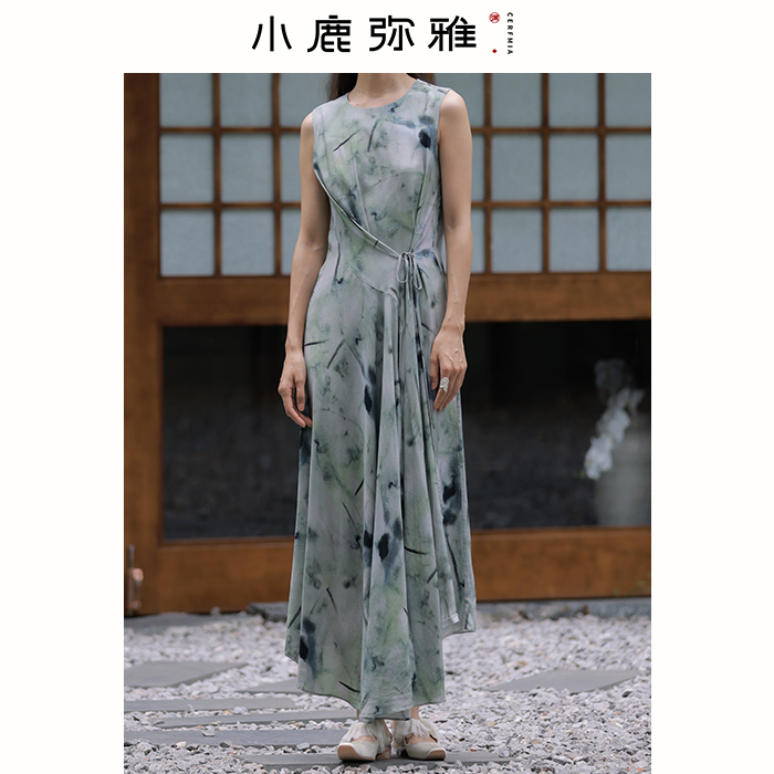 Cerfmia小鹿弥雅《翠微》原创小众设计不规则无袖连衣裙长裙夏