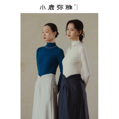 小鹿弥雅基础圆领长袖7%桑蚕丝薄绒保暖内搭打底衫秋冬