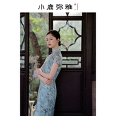 清新文艺印花短袖 新中式 旗袍连衣长裙夏 夜百合 小鹿弥雅