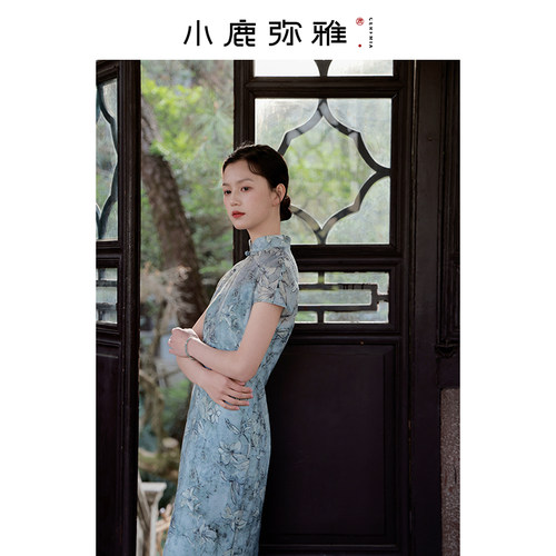 新中式清新文艺印花短袖旗袍裙