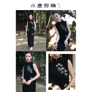 小鹿弥雅《松》原创新中式重工刺绣醋酸旗袍连衣裙新娘礼服晨袍