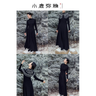 小鹿弥雅原创新中式《朱雀》半高领气质百搭针织连衣长裙红裙秋冬