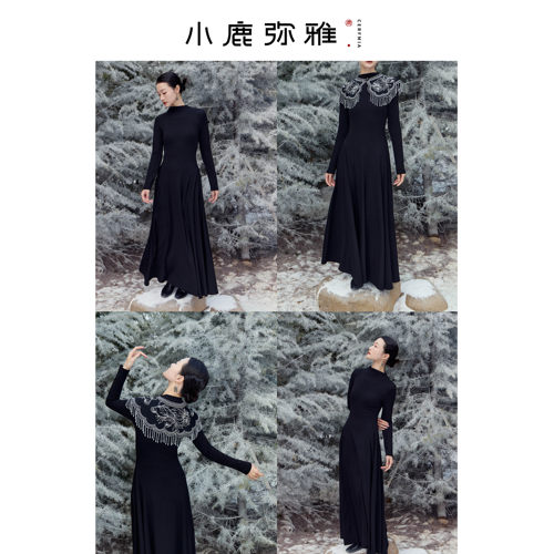 小鹿弥雅原创新中式《朱雀》半高领气质百搭针织连衣长裙秋