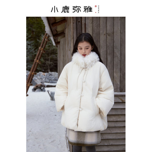 小鹿弥雅随心搭配~温暖氛围天然羊卷毛/环保水貂毛领保暖秋冬