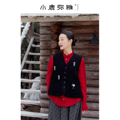 小鹿弥雅单排扣新中式常规马甲
