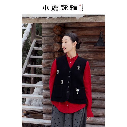 小鹿弥雅单排扣新中式常规马甲