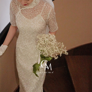 Cerfmia小鹿弥雅 月光气质改良复古亮片蕾丝旗袍新娘敬酒服春夏季