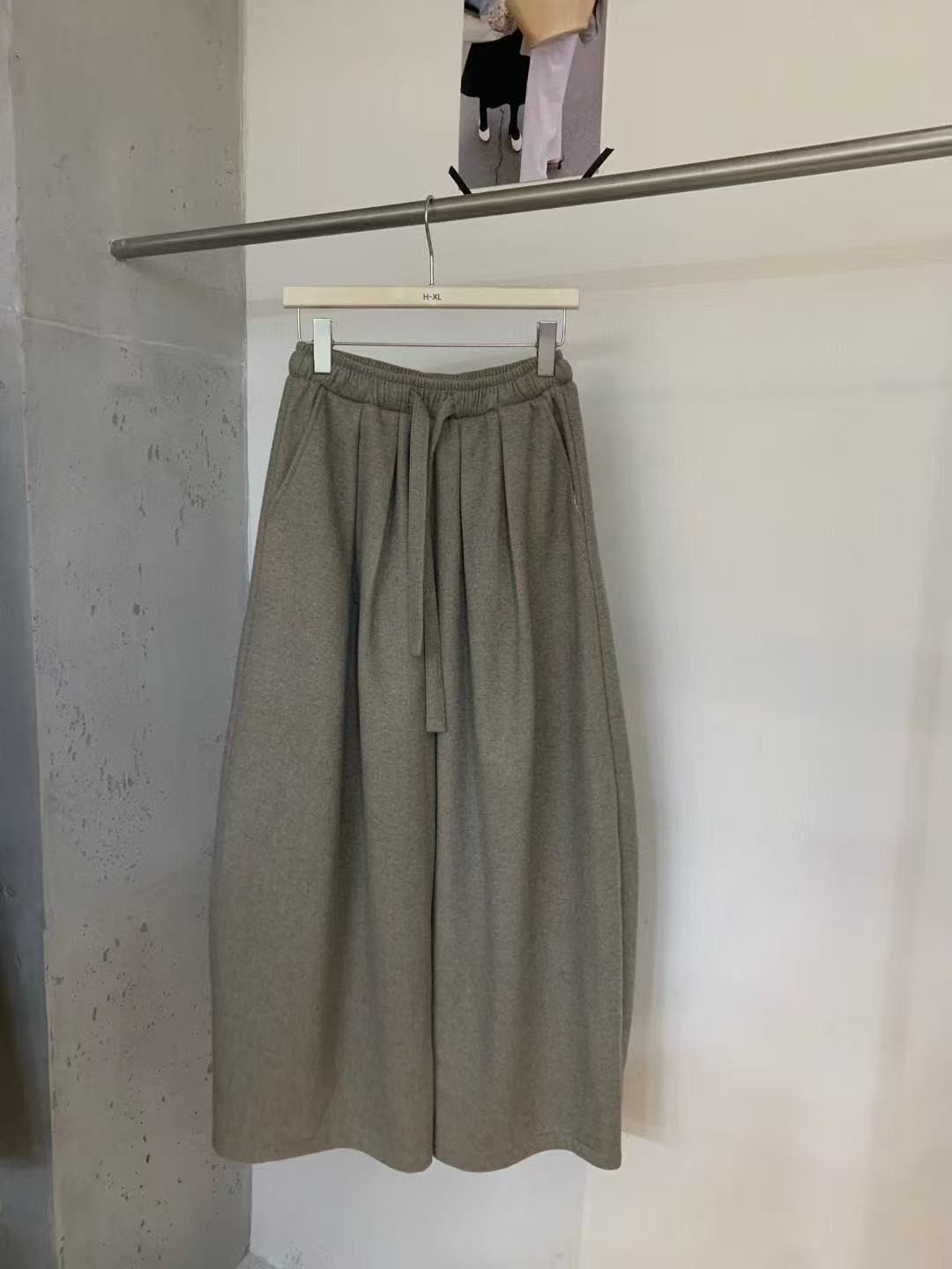 H-XL55130冬季加绒保暖慵懒风休闲裤抽绳松紧腰百搭气球裤阔腿裤