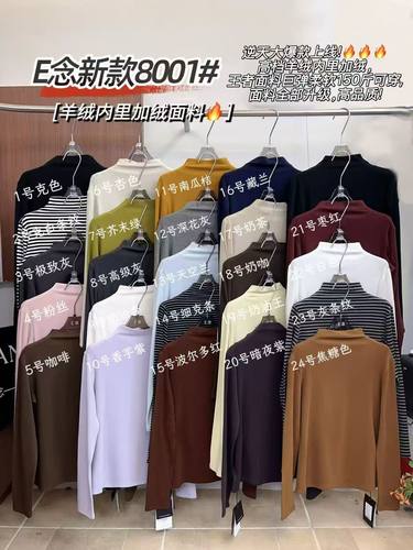 E念8001秋冬新款半高领长袖羊绒棉加绒打底衫女显瘦气质内搭上衣