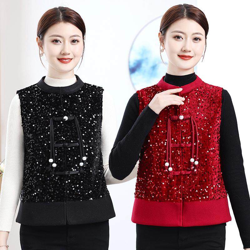 妈妈装新中式国风盘扣无袖马甲新款小众设计感马夹上衣亮片外套女,女装/女士精品,马夹,淘宝优惠券,粉丝福利购,淘宝优惠卷