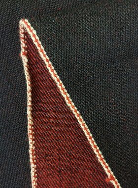 21oz重磅赤耳丹宁面料蓝面红底原色牛仔布料设计师高档外贸出口