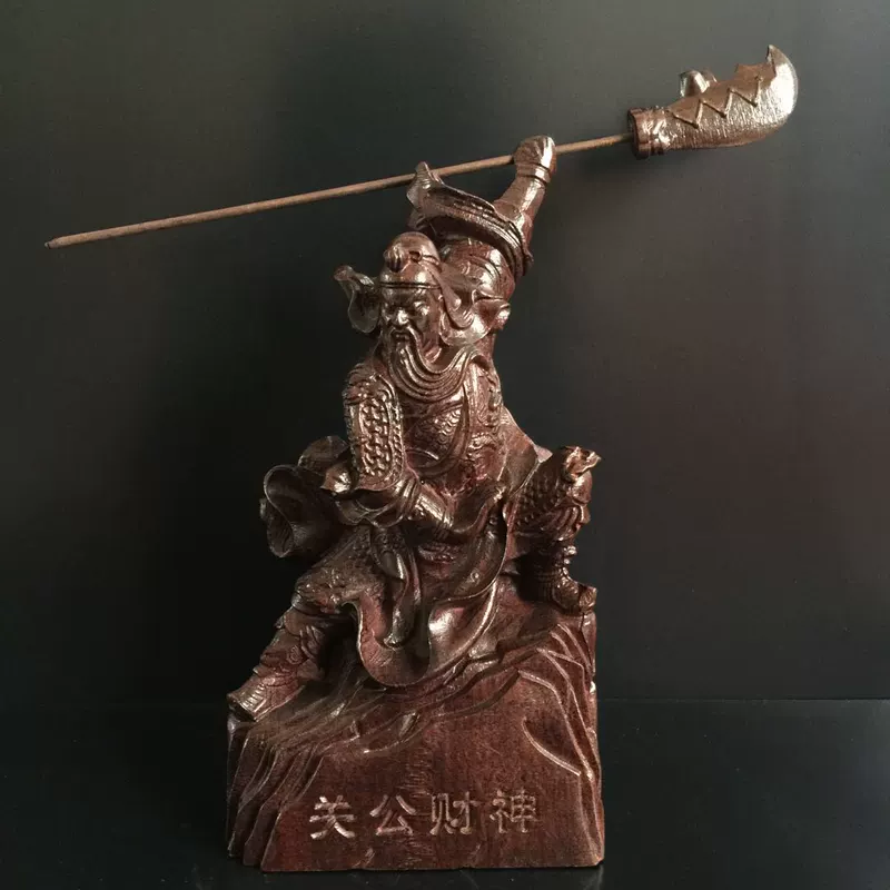 越南沉香木雕关公摆件镇宅横刀武财神像实木关公像家居招财工艺品