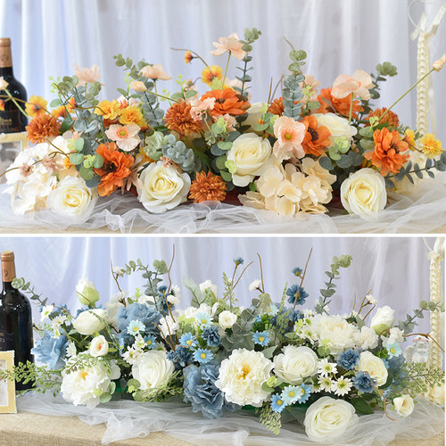 餐厅长桌生日宴会签到台仿真绢花