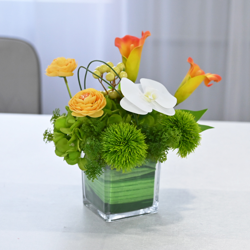 商务会议桌玻璃仿真花假花摆台花