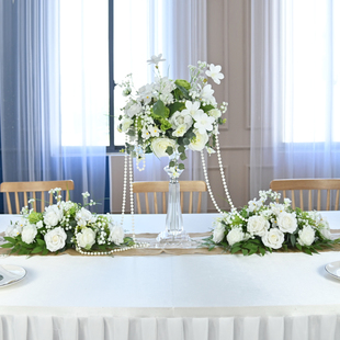 酒店餐桌花桌面白绿色假花摆设装饰婚礼宴会生日布置橱窗布置摆花