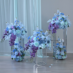 高档电镀千丝落地银色铁艺商场KTV车展冰雪蓝色花艺酒店路引摆件