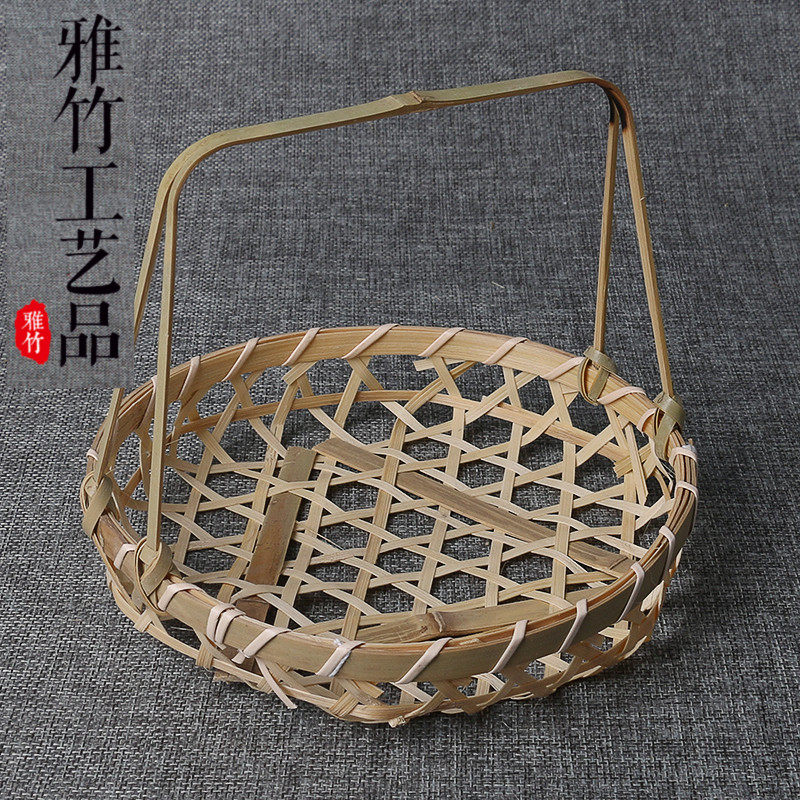 竹制品纯手工提手天然竹编手提竹篮篮子水果篮挂篮储物筐野餐篮_虎窝淘