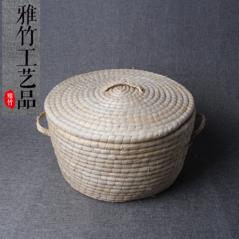馒头筐家用收纳玉米皮加盖保温厨房饭店草编食品筐麦香饼笸箩