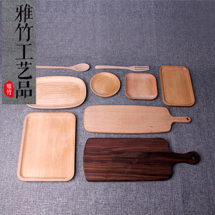 餐具拍照道具榉木勺子实木餐盘圆盘方盘黑胡桃菜板榉木砧板叉子