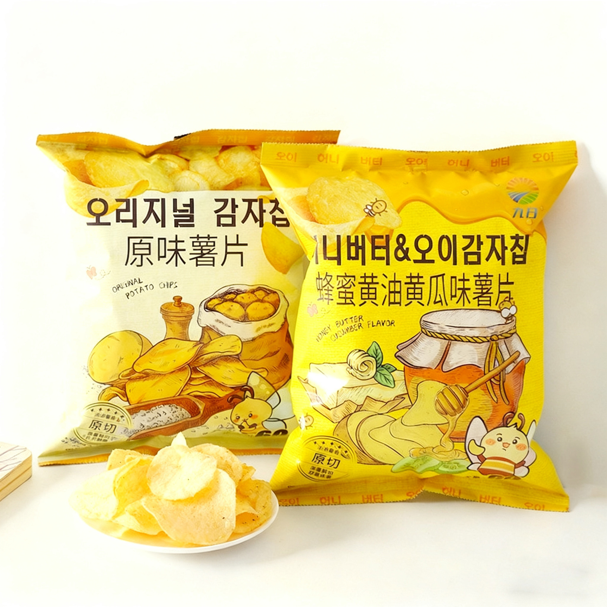 九日原味薯片蜂蜜黄油黄瓜味原切马铃薯片60g膨化零食批发脆片