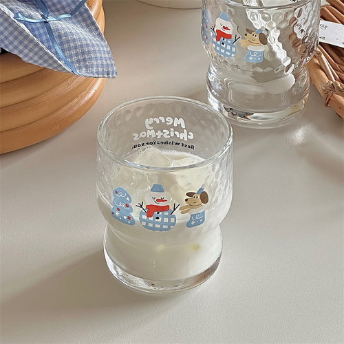 小狗圣诞氛围雪人玻璃杯