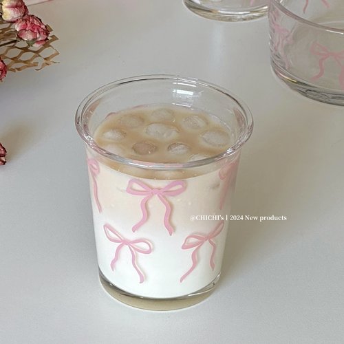 好甜美的粉色蝴蝶结玻璃呀~ins风粉色蝴蝶结水杯玻璃杯开学杯子