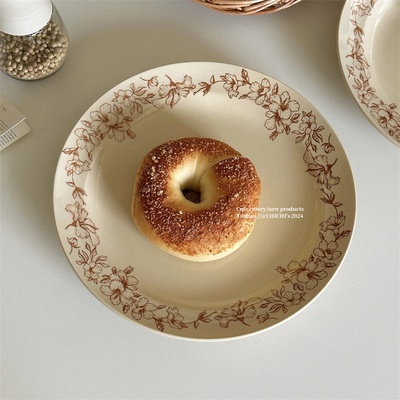 复古感9英寸棕花陶瓷餐盘