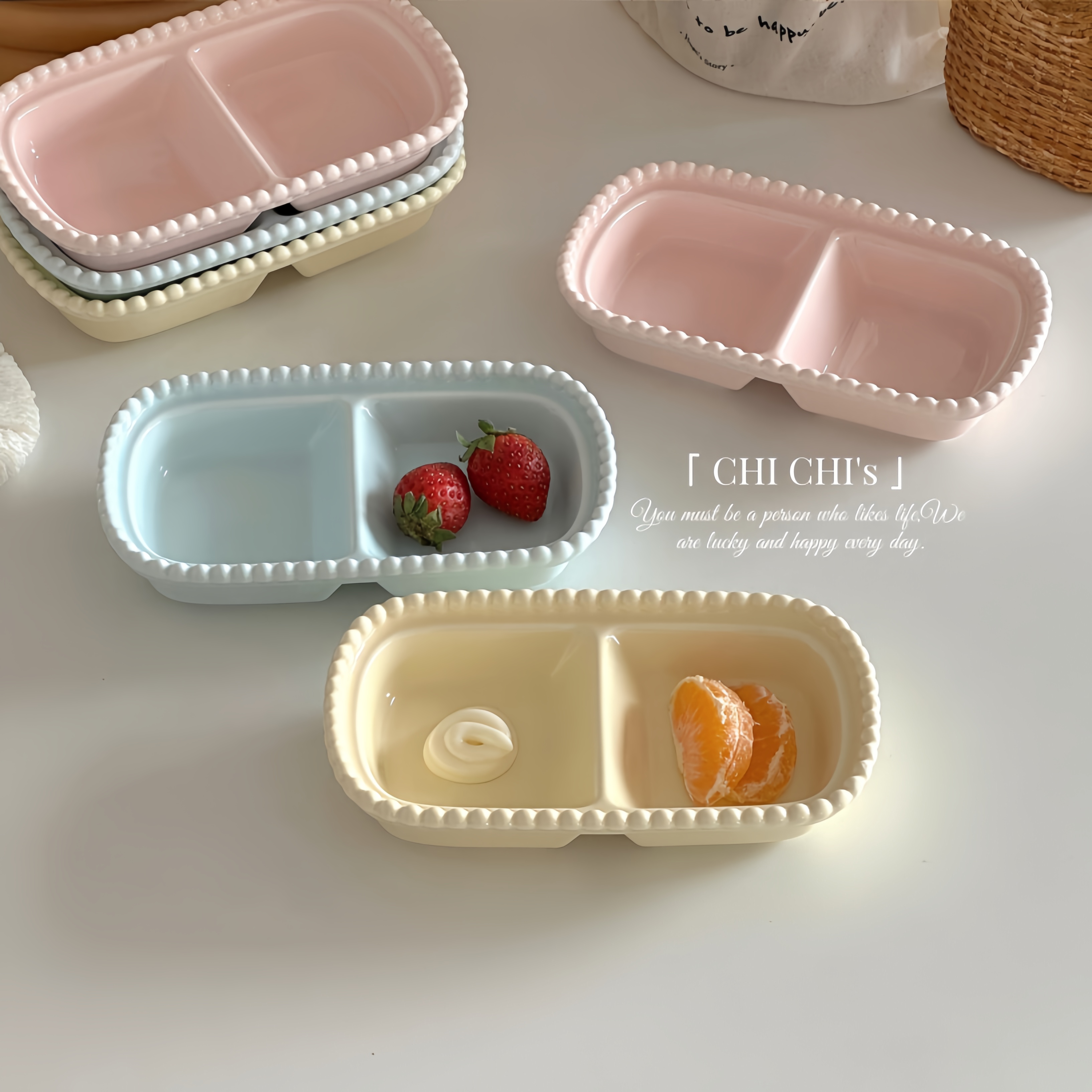 纯色ins风珠点陶瓷烤肉碟双格碟家用釉下彩火锅调味碟蘸料碟醋碟,餐饮具,碟,淘宝优惠券,粉丝福利购,淘宝优惠卷