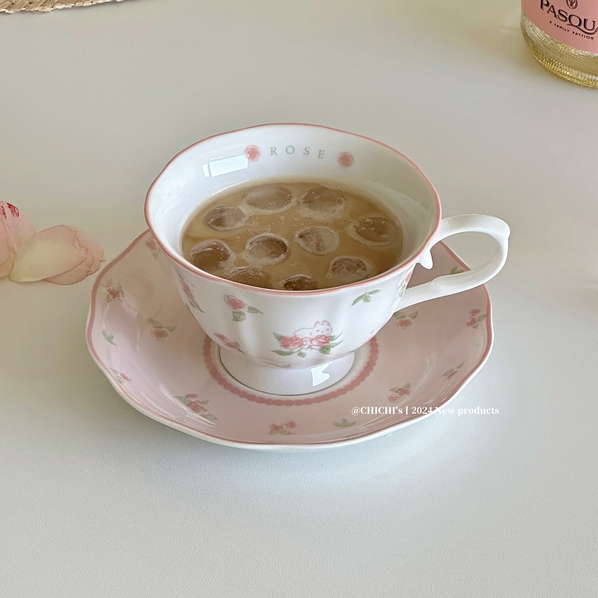 小公主的下午茶杯~超甜美粉色玫瑰兔兔法式陶瓷咖啡杯碟伴手开学