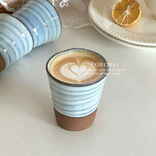 手作粗陶釉下彩海盐蓝咖啡杯